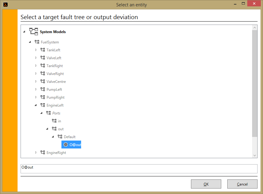 Linking a fault tree to an output deviation